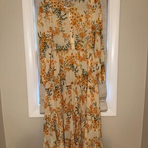 Zara Floral Cream and Orange Maxi Dress